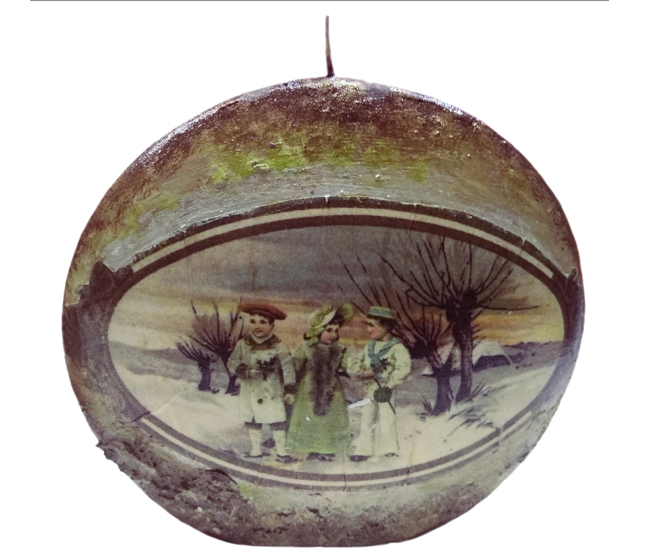 DECOUPAGE ΚΕΡΙΝΟ ΔΙΣΚΟΣ Ø140x60mm ΚΟΡΝΙΖΑ VINTAGE 0