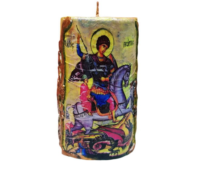 DECOUPAGE ΚΥΛΙΝΔΡΙΚΟ ΚΕΡΙΝΟ Ø90x140mm ΑΓ. ΓΕΩΡΓΙΟΣ 0