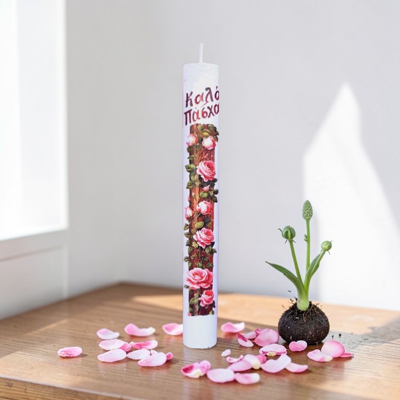 ΛΑΜΠΑΔΑ Ø31x240mm ΣΤΡΟΓΓΥΛΗ KONTH ΛΕΥΚΗ ΚΑΛΟ ΠΑΣΧΑ ΜΕ ΛΟΥΛΟΥΔΙΑ ΚΟΡΜΟΣ 00