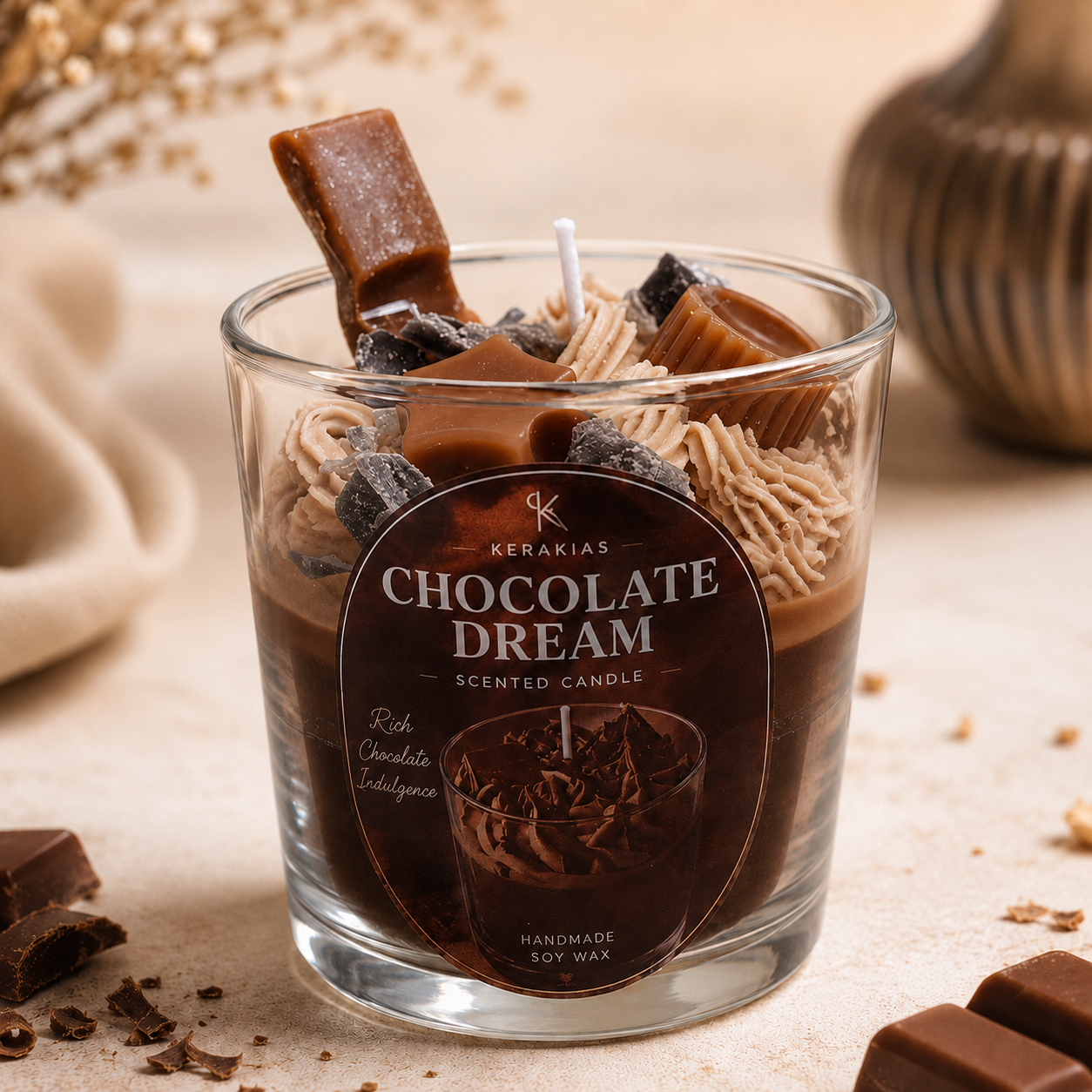 ΑΡΩΜΑΤΙΚΟ ΚΕΡΙ ΣΕ ΠΟΤΗΡΙ ΓΥΑΛΙΝΟ Ø85x90mm CHOCOLATE DREAM (CHOCOLATE) 03